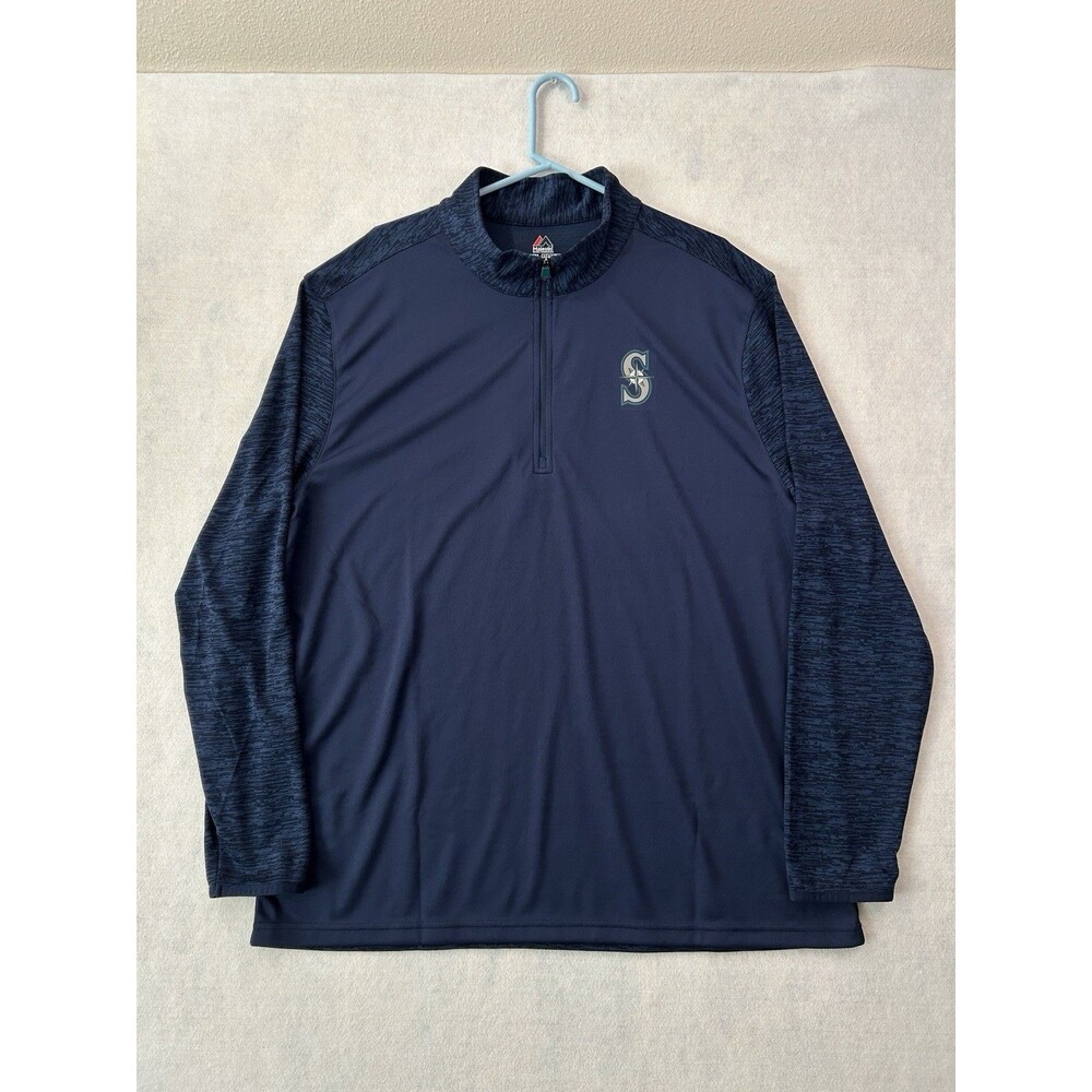 Majestic Seattle Mariners Jacket Mens XXL Navy Blue 1/4 Zip Cool Base Pullover